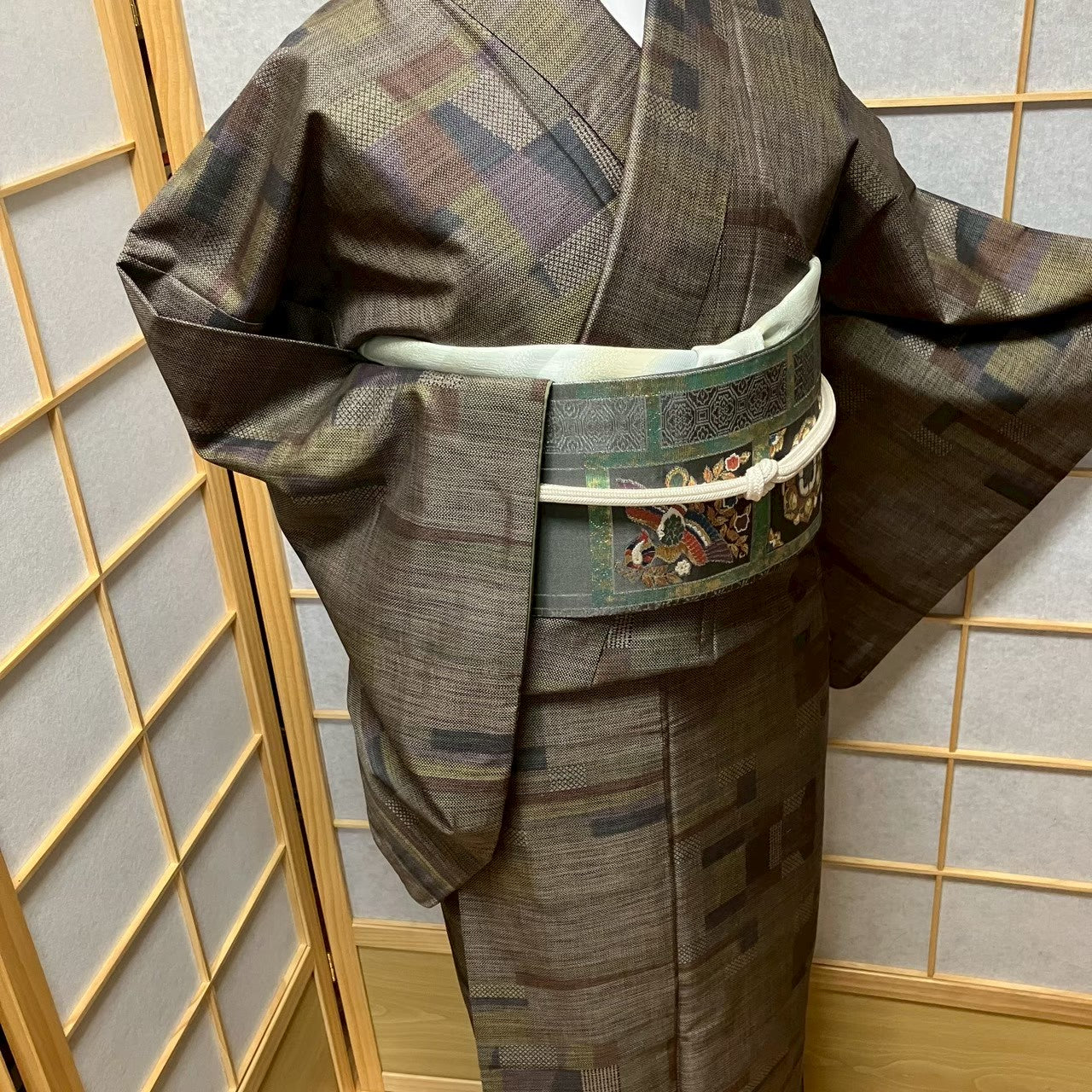 8125# Japanese Kimono Vintage Womens Silk Pongee Fabric Robe Kimono only sold