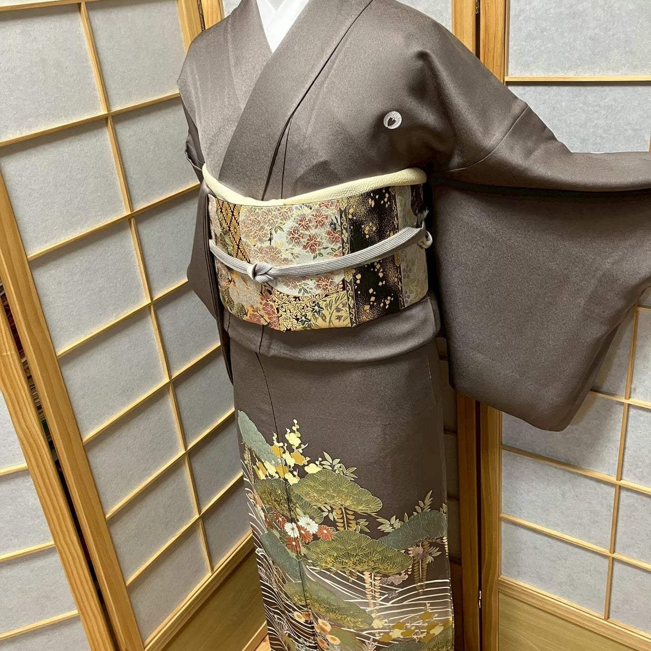 8129# Japanese Tomesode Kimono Vintage Womens Silk Fabric Robe Kimono only sold
