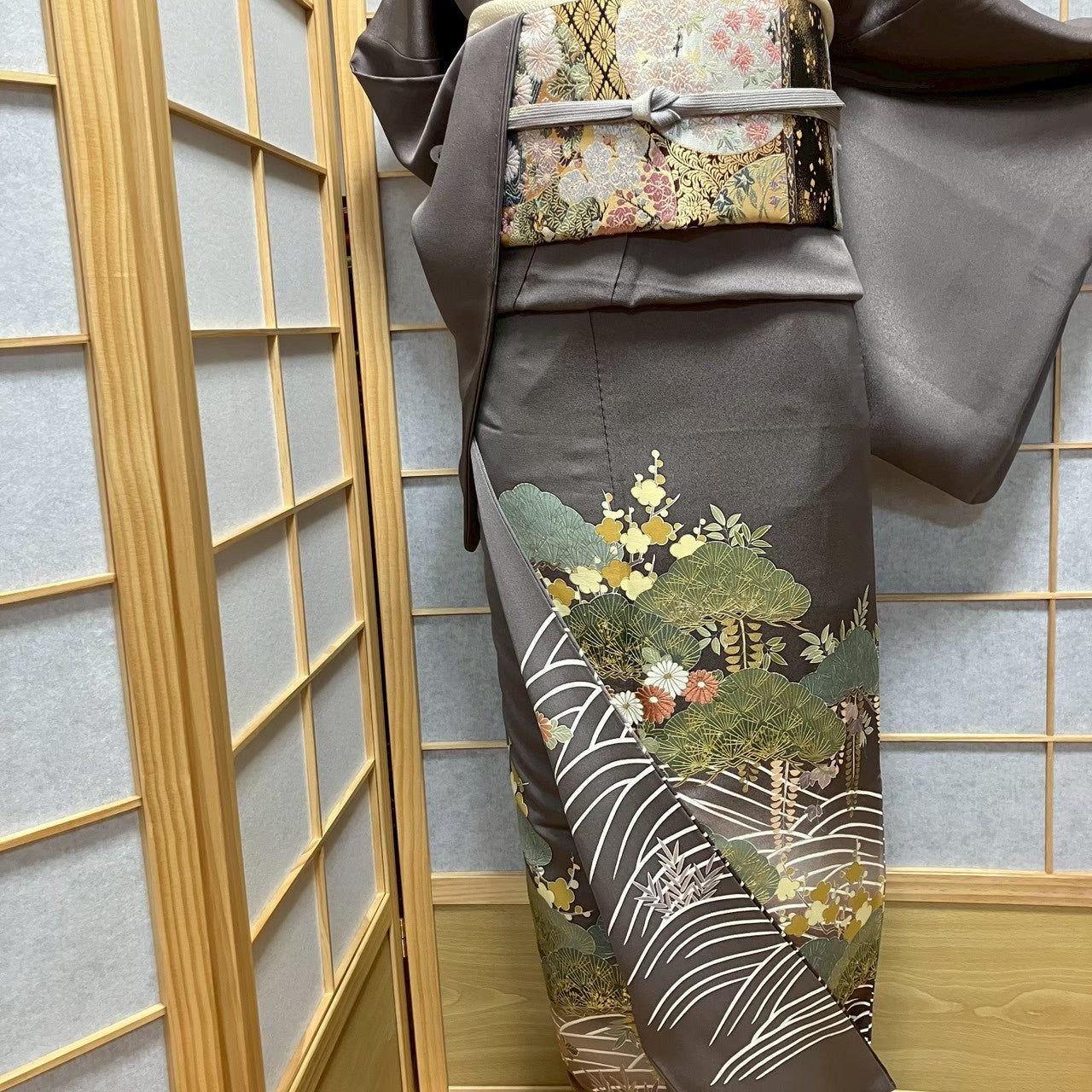 8129# Japanese Tomesode Kimono Vintage Womens Silk Fabric Robe Kimono only sold