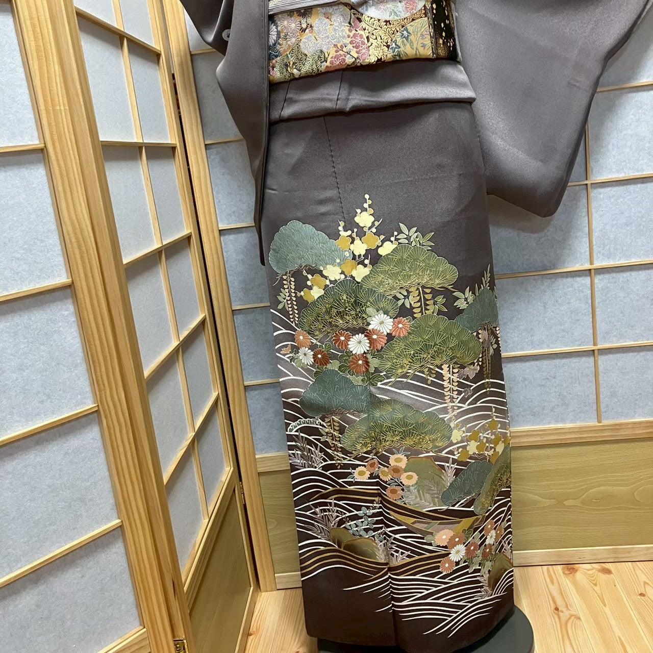 8129# Japanese Tomesode Kimono Vintage Womens Silk Fabric Robe Kimono only sold