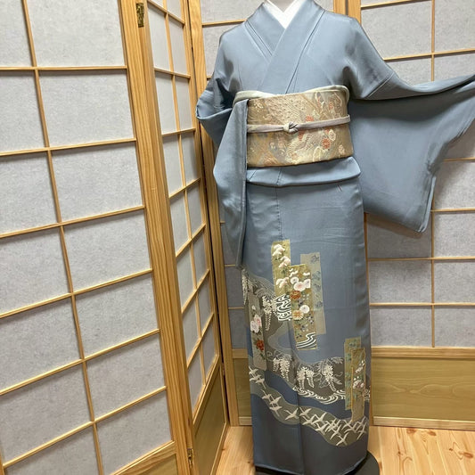 8130# Japanese Tomesode Kimono Vintage Womens Silk Fabric Robe Kimono only sold
