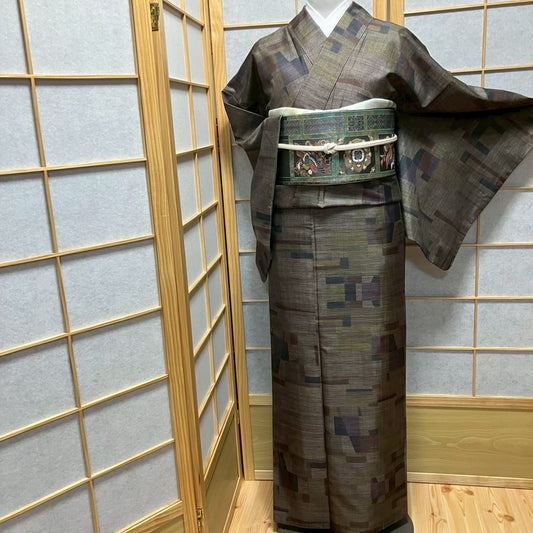 8125# Japanese Kimono Vintage Womens Silk Pongee Fabric Robe Kimono only sold