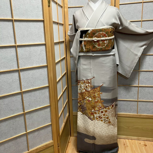 8150# Japanese Tomesode Kimono Vintage Womens Silk Fabric Robe Kimono only sold