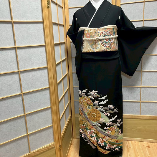8151# Japanese Tomesode Kimono Vintage Womens Silk Fabric Robe Kimono only sold