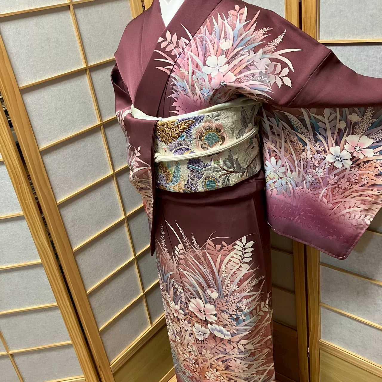 8169# Japanese Kimono Vintage Womens Silk Fabric Robe Kimono only sold