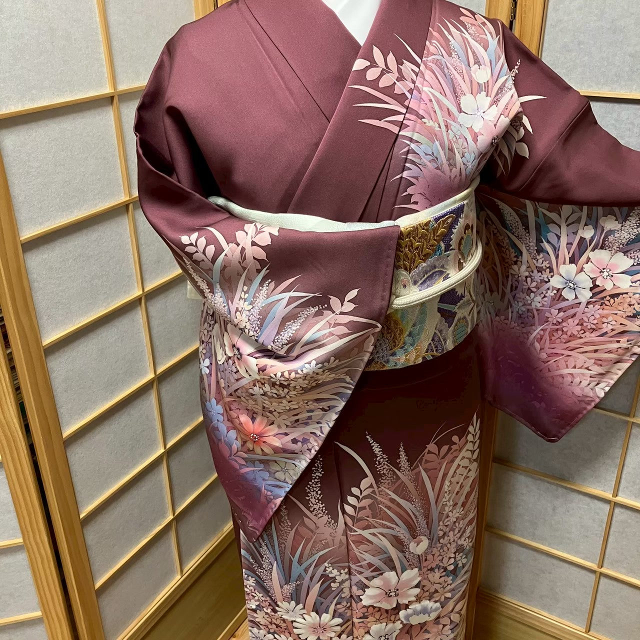 8169# Japanese Kimono Vintage Womens Silk Fabric Robe Kimono only sold