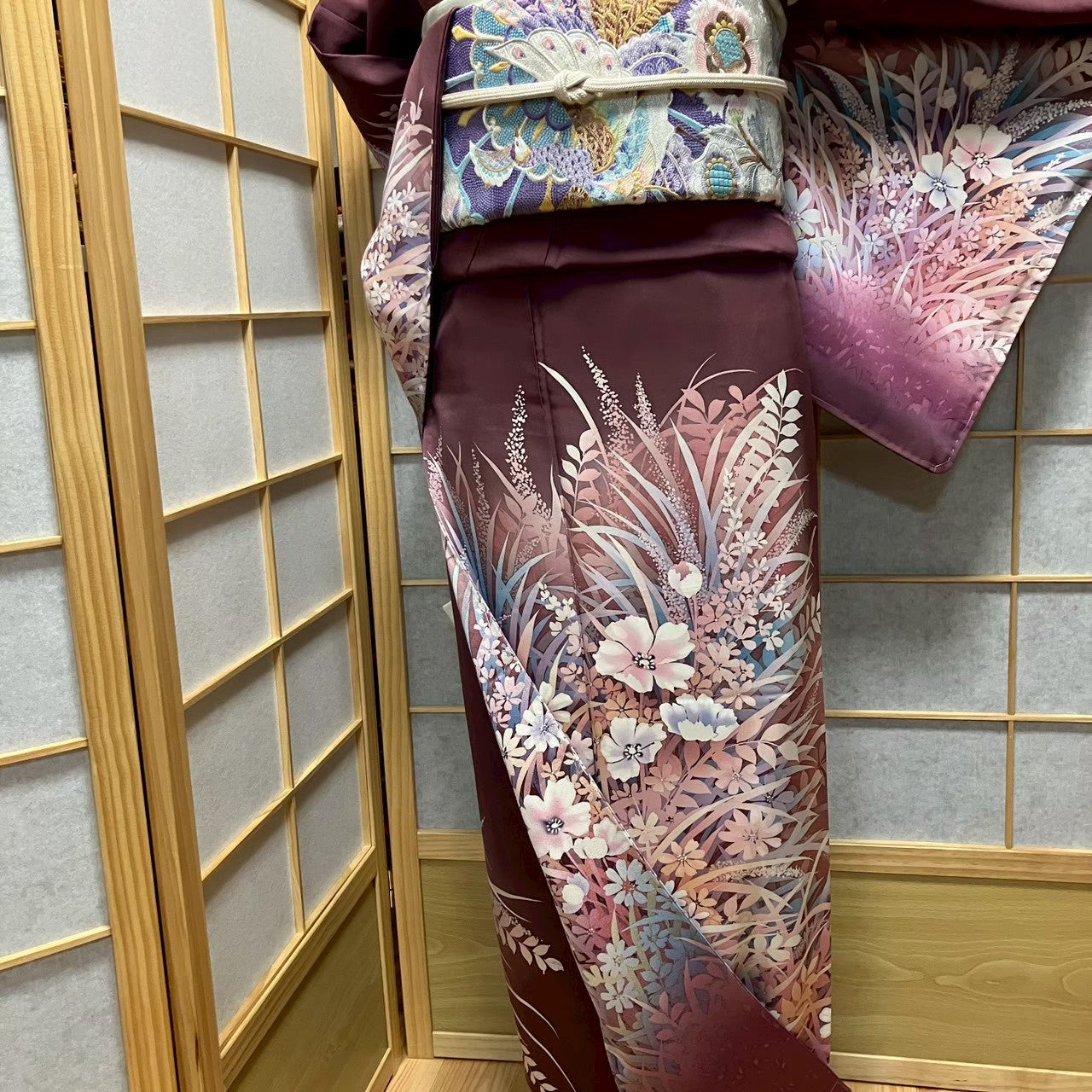 8169# Japanese Kimono Vintage Womens Silk Fabric Robe Kimono only sold