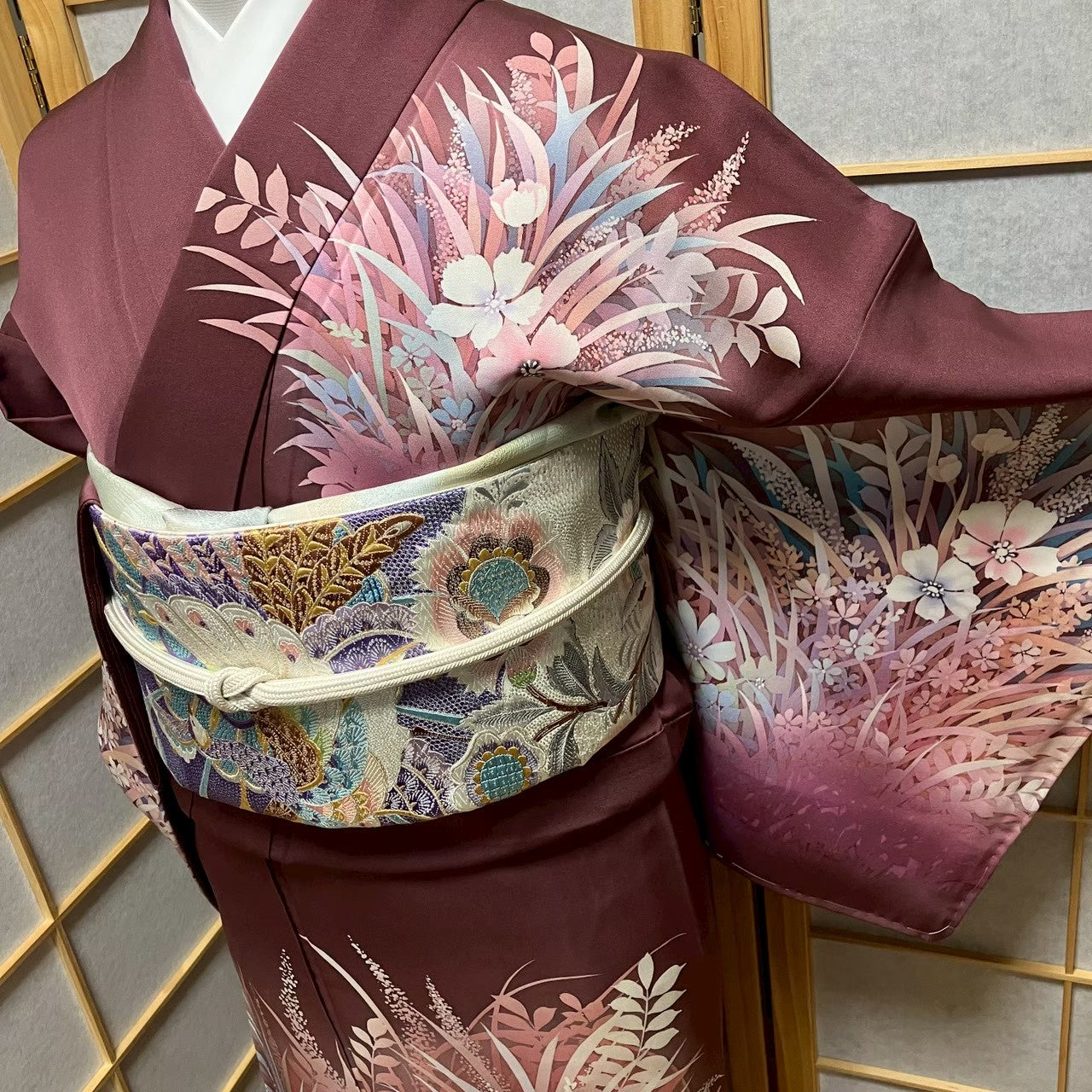 8169# Japanese Kimono Vintage Womens Silk Fabric Robe Kimono only sold