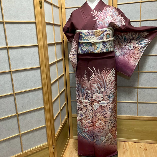 8169# Japanese Kimono Vintage Womens Silk Fabric Robe Kimono only sold