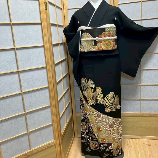 8170# Japanese Tomesode Kimono Vintage Womens Silk Fabric Robe Kimono only sold