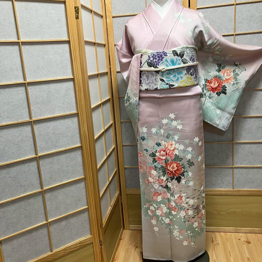 8172# Japanese Kimono Vintage Womens Silk Fabric Robe Kimono only sold