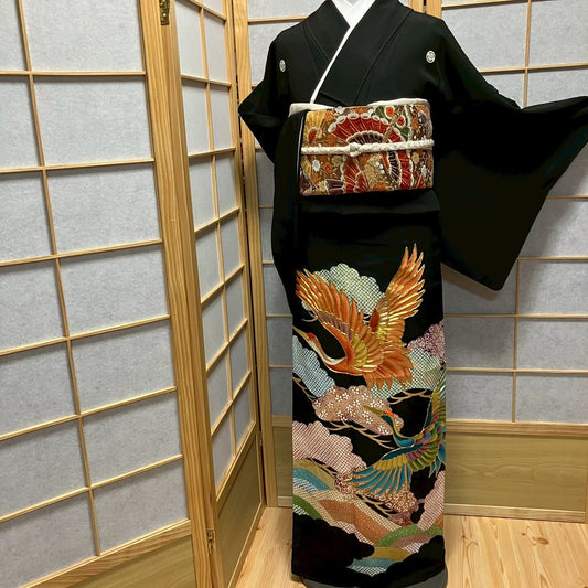 8173# Japanese Tomesode Kimono Vintage Womens Silk Fabric Robe Kimono only sold