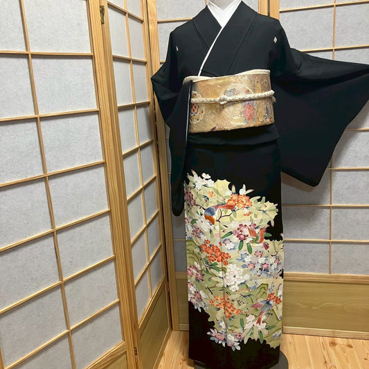 8175# Japanese Tomesode Kimono Vintage Womens Silk Fabric Robe Kimono only sold