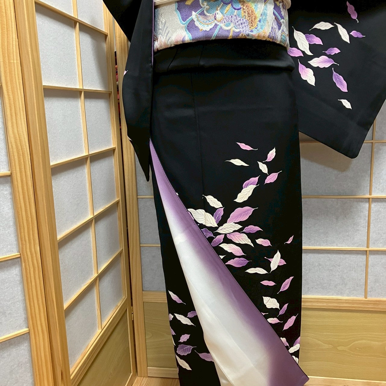 8178# Japanese Kimono Vintage Womens Silk Fabric Robe Kimono only sold Black