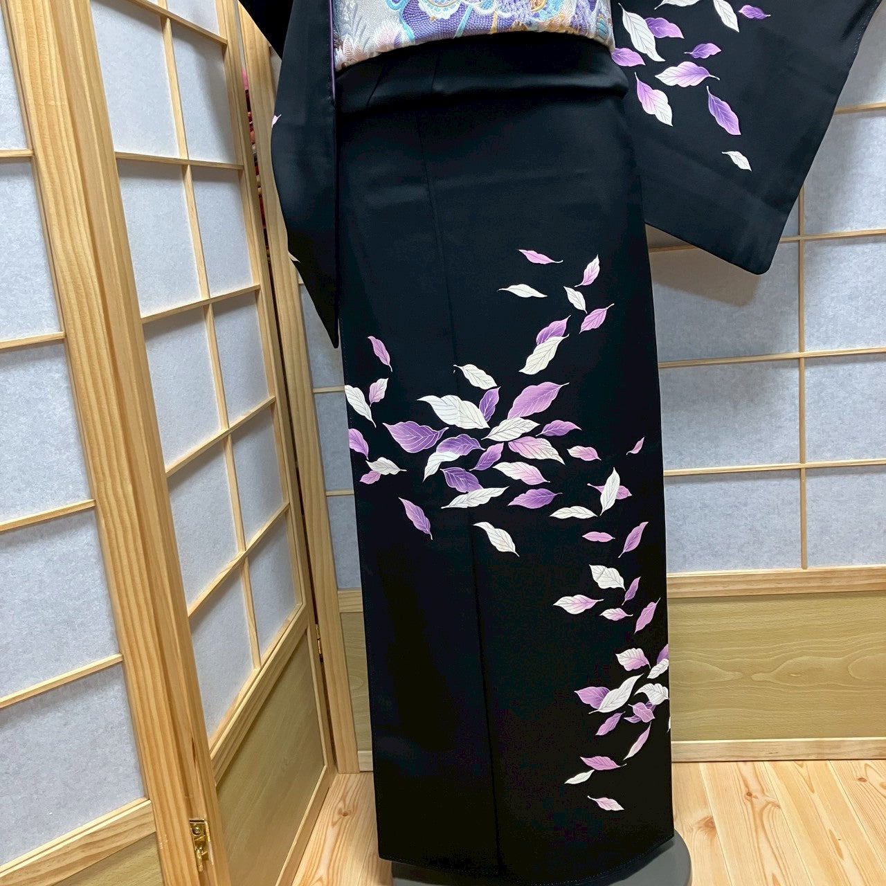 8178# Japanese Kimono Vintage Womens Silk Fabric Robe Kimono only sold Black