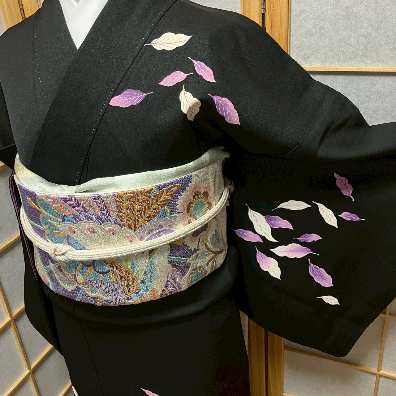 8178# Japanese Kimono Vintage Womens Silk Fabric Robe Kimono only sold Black