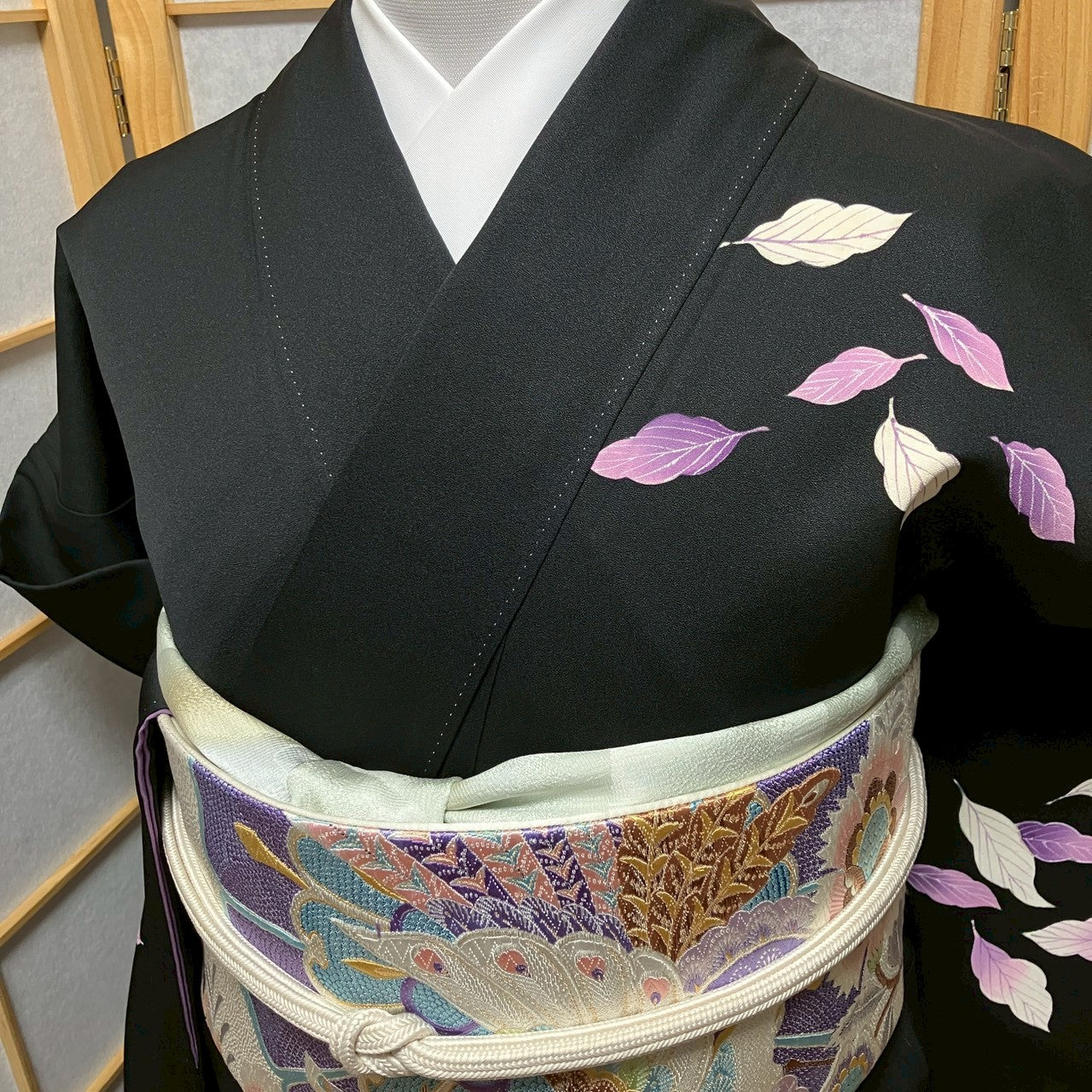 8178# Japanese Kimono Vintage Womens Silk Fabric Robe Kimono only sold Black