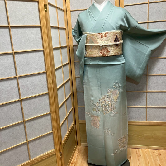 8179# Japanese Tomesode Kimono Vintage Womens Silk Fabric Robe Kimono only sold