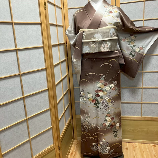 8143# Japanese Kimono Vintage Womens Silk Fabric Robe Kimono only sold
