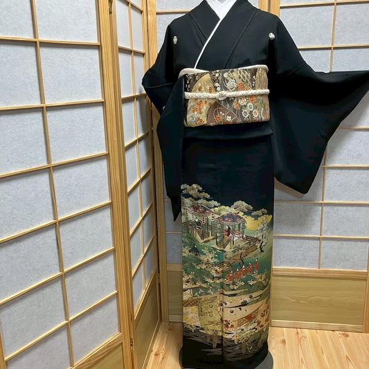 8144# Japanese Tomesode Kimono Vintage Womens Silk Fabric Robe Kimono only sold