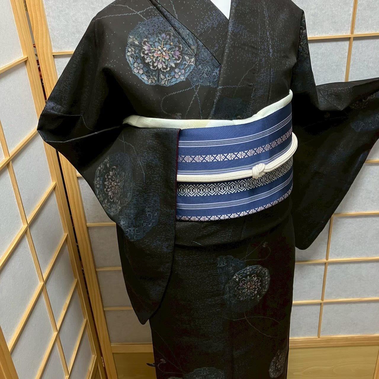 8146# Japanese Kimono Vintage Womens Silk Pongee Fabric Robe Kimono only sold