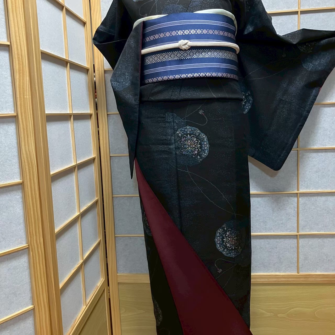 8146# Japanese Kimono Vintage Womens Silk Pongee Fabric Robe Kimono only sold