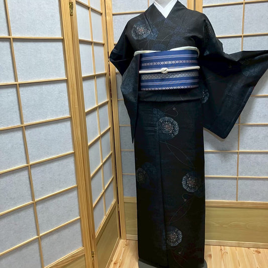 8146# Japanese Kimono Vintage Womens Silk Pongee Fabric Robe Kimono only sold