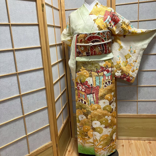 8147# Japanese Kimono Vintage Womens Silk Fabric Robe Kimono only sold