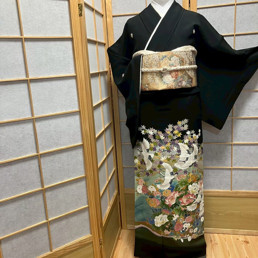 8149# Japanese Tomesode Kimono Vintage Womens Silk Fabric Robe Kimono only sold