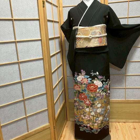 8180# Japanese Tomesode Kimono Vintage Womens Silk Fabric Robe Kimono only sold