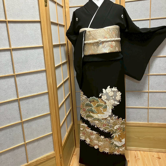 8182# Japanese Tomesode Kimono Vintage Womens Silk Fabric Robe Kimono only sold