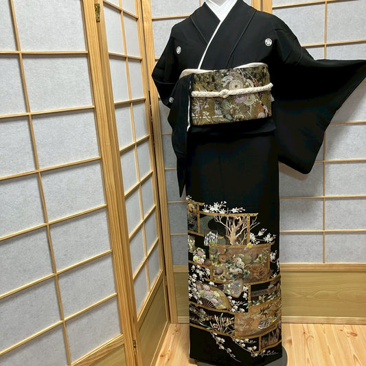 8193# Japanese Tomesode Kimono Vintage Womens Silk Fabric Robe Kimono only sold