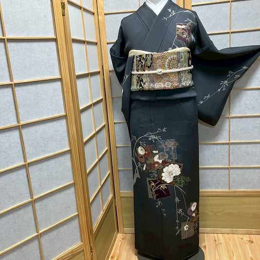 8194# Japanese Kimono Vintage Womens Silk Fabric Robe Kimono only sold