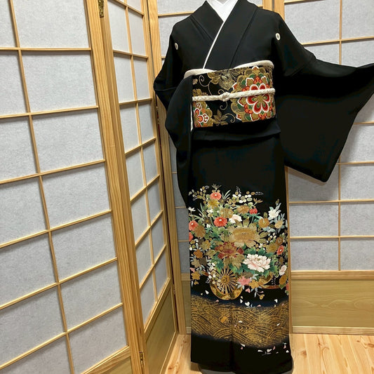 8195# Japanese Tomesode Kimono Vintage Womens Silk Fabric Robe Kimono only sold