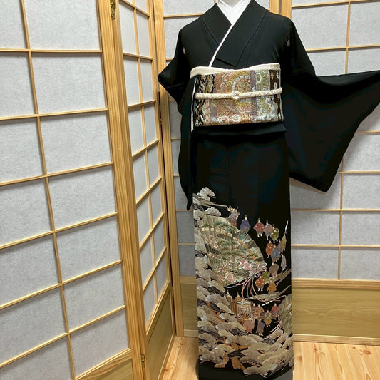 8185# Japanese Tomesode Kimono Vintage Womens Silk Fabric Robe Kimono only sold