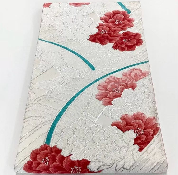8183# Japanese Vintage Furisode Kimono Obi Obijime Obiage 4-Piece Set Silk Robe