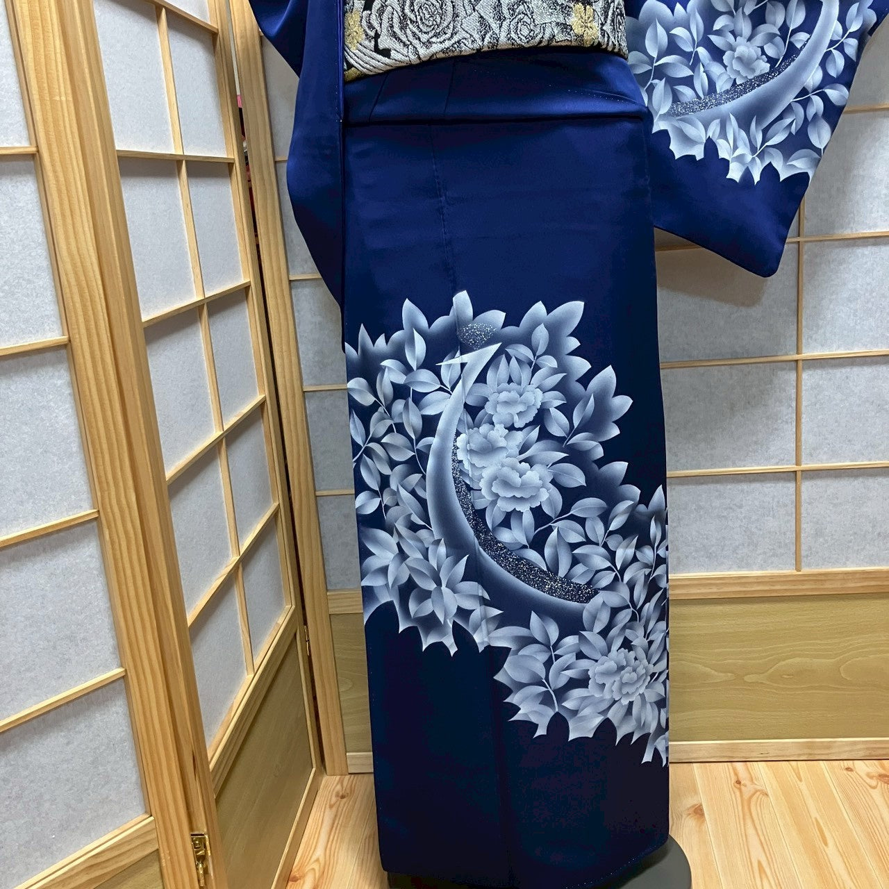 8186# Japanese Kimono Vintage Womens Silk Fabric Robe Kimono only sold Blue