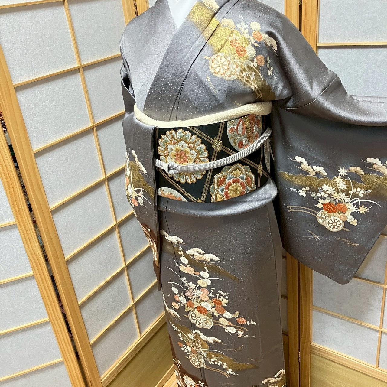 8187# Japanese Kimono Vintage Womens Silk Fabric Robe Kimono only sold