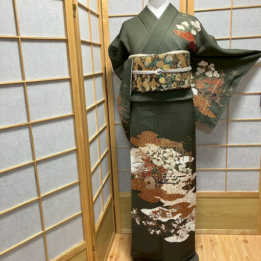 8190# Japanese Kimono Vintage Womens Silk Fabric Robe Kimono only sold