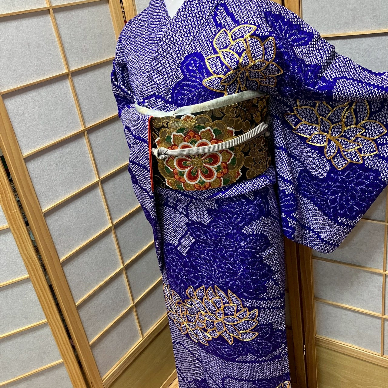 8191# Japanese Kimono Vintage Womens Silk Fabric Robe Kimono only sold Shibori