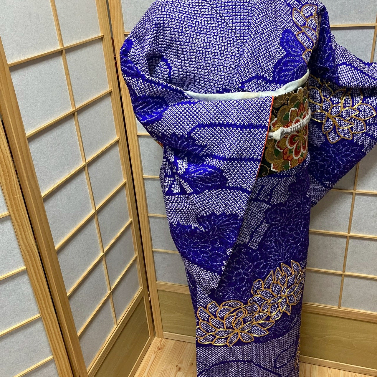 8191# Japanese Kimono Vintage Womens Silk Fabric Robe Kimono only sold Shibori
