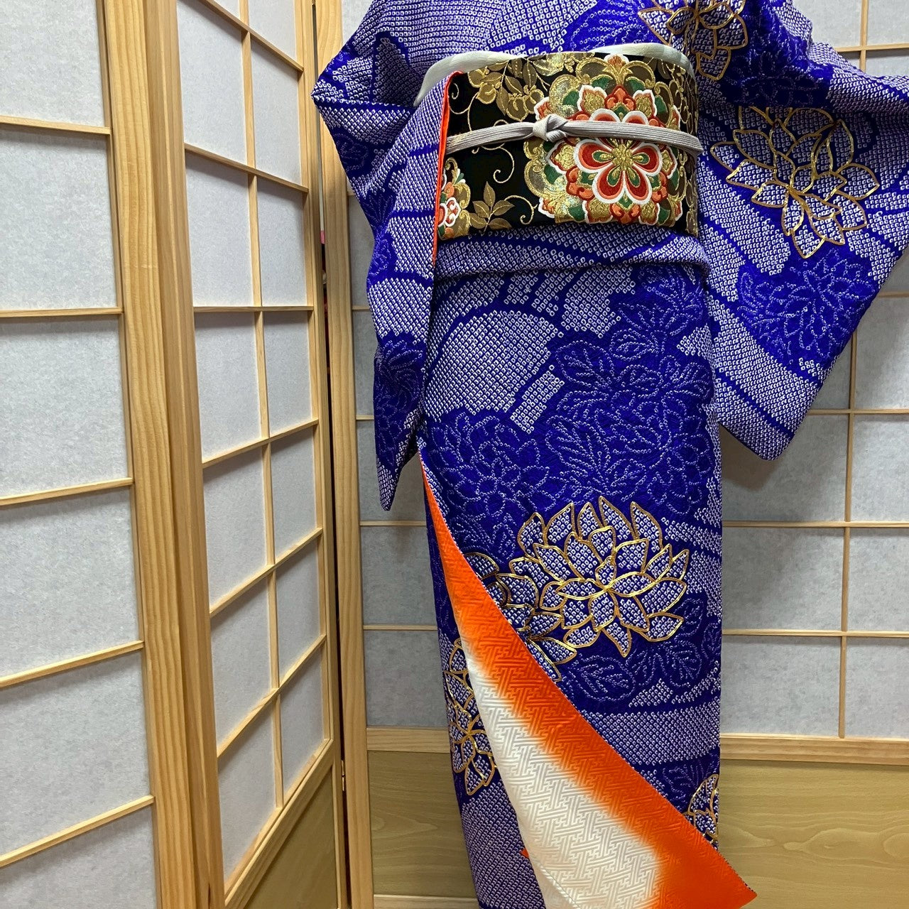 8191# Japanese Kimono Vintage Womens Silk Fabric Robe Kimono only sold Shibori