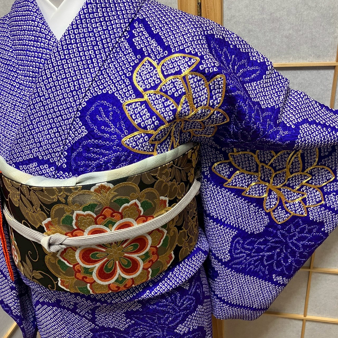 8191# Japanese Kimono Vintage Womens Silk Fabric Robe Kimono only sold Shibori