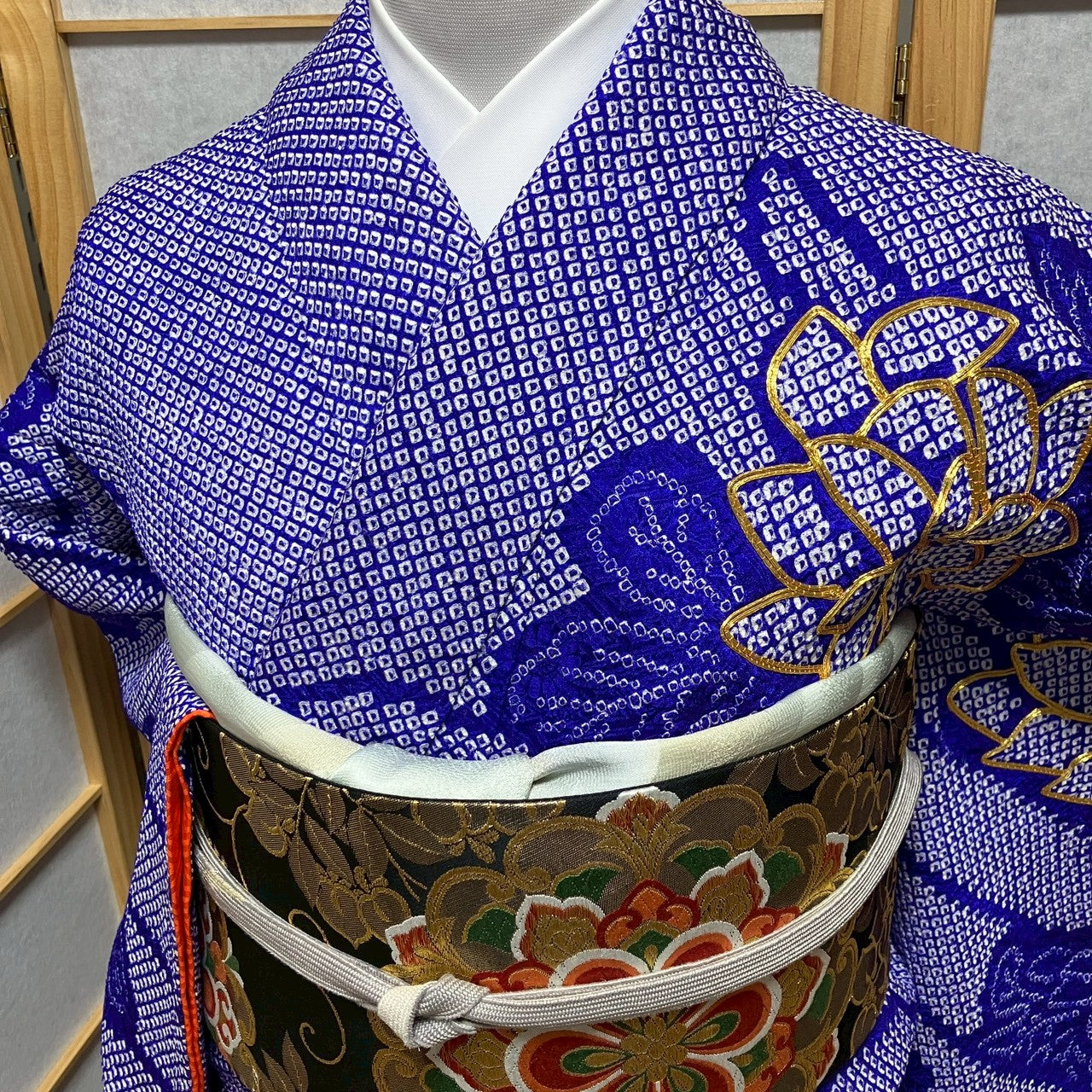 8191# Japanese Kimono Vintage Womens Silk Fabric Robe Kimono only sold Shibori