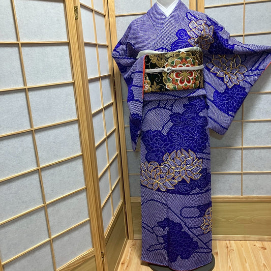 8191# Japanese Kimono Vintage Womens Silk Fabric Robe Kimono only sold Shibori
