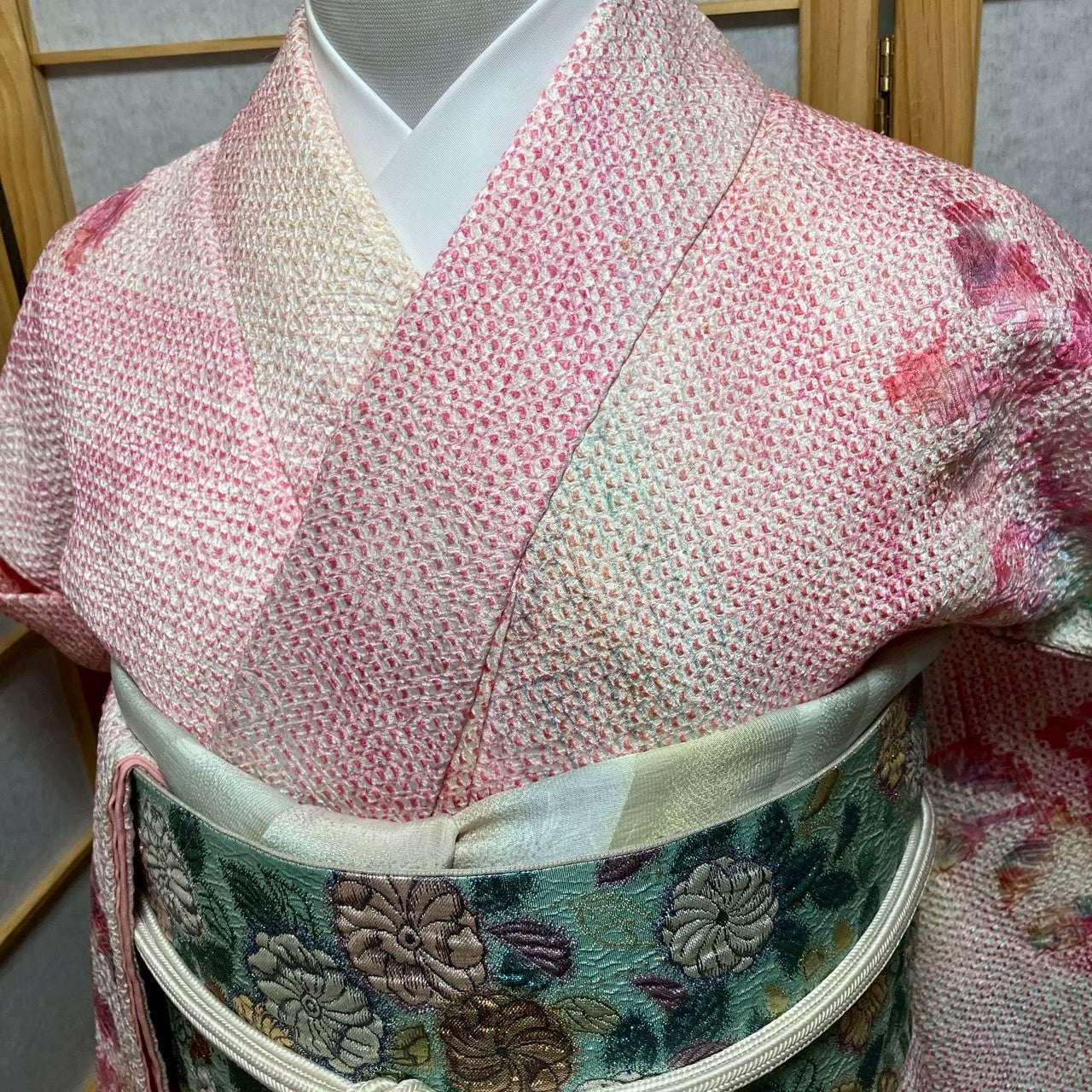 8196# Japanese Kimono Vintage Womens Silk Fabric Robe Kimono only sold Shibori