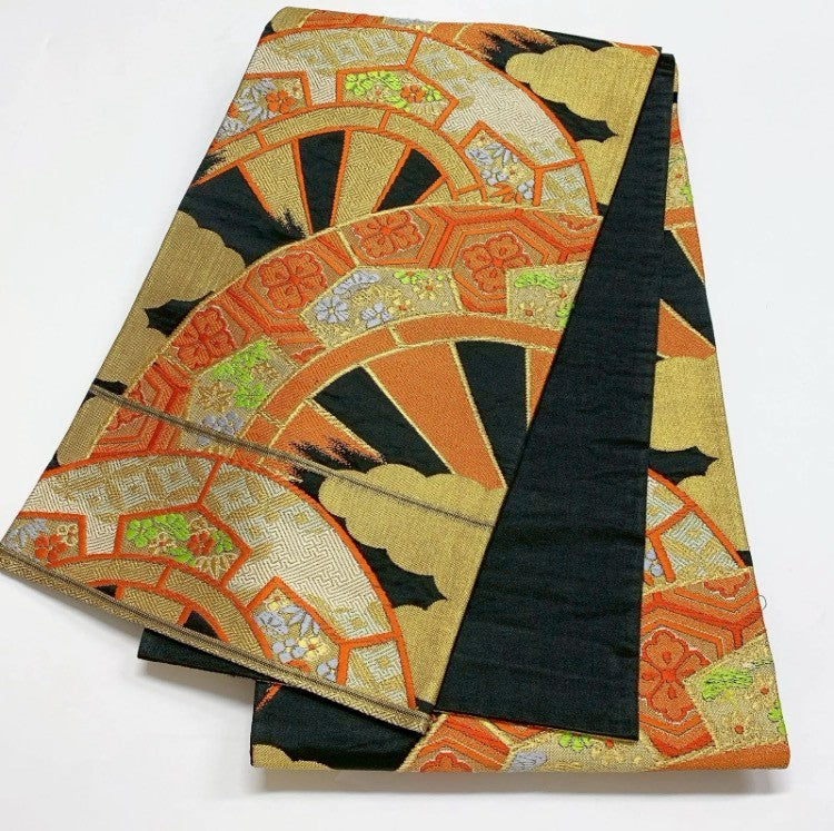 8456# Japanese Vintage Furisode Kimono Obi Obijime Obiage 4-Piece Set Silk Robe