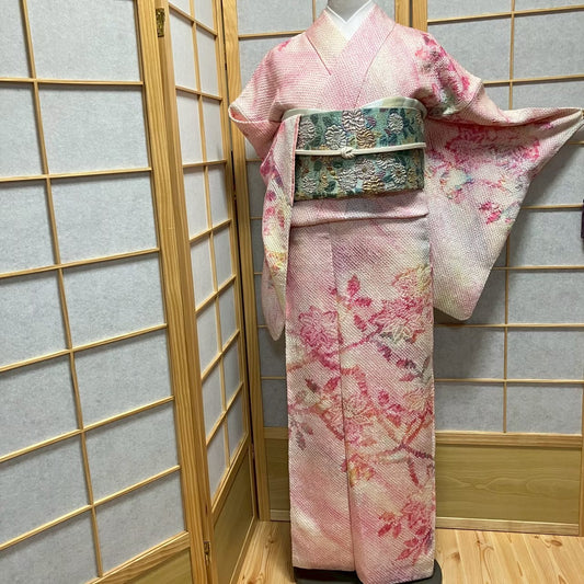 8196# Japanese Kimono Vintage Womens Silk Fabric Robe Kimono only sold Shibori