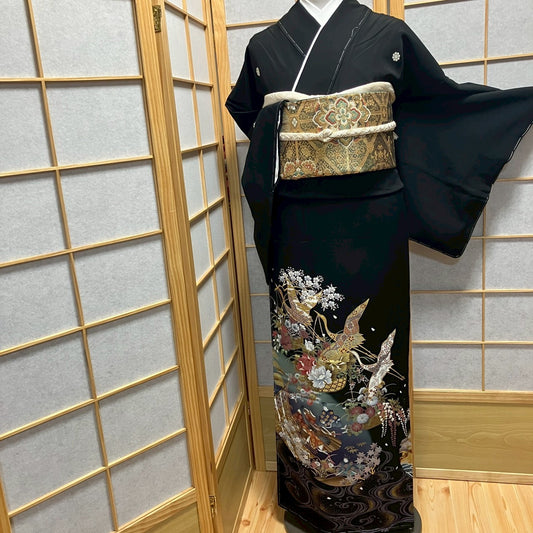 8460# Japanese Tomesode Kimono Vintage Womens Silk Fabric Robe Kimono only sold