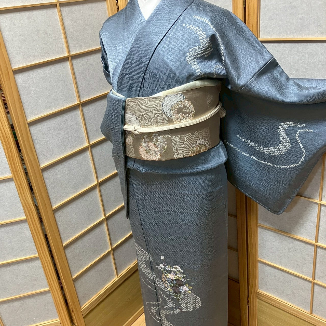 8199# Japanese Kimono Vintage Womens Silk Fabric Robe Kimono only sold Unused